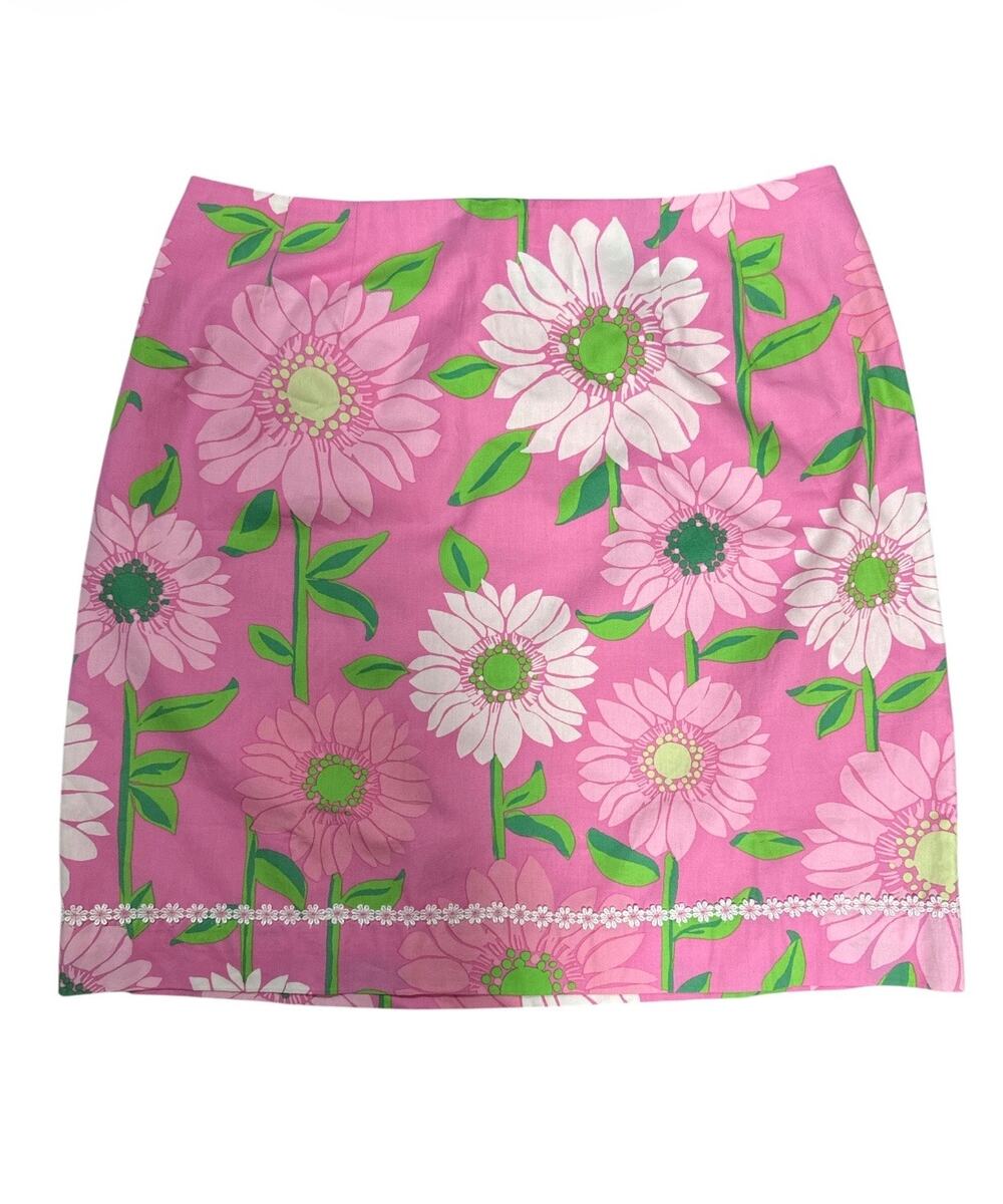 Lilly Pulitzer Women’s Size 10 Pink Green Daisy Floral Mini Skirt Preppy Resort